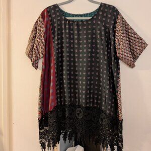 Grau upcycled patchwork tunic with lace detailing